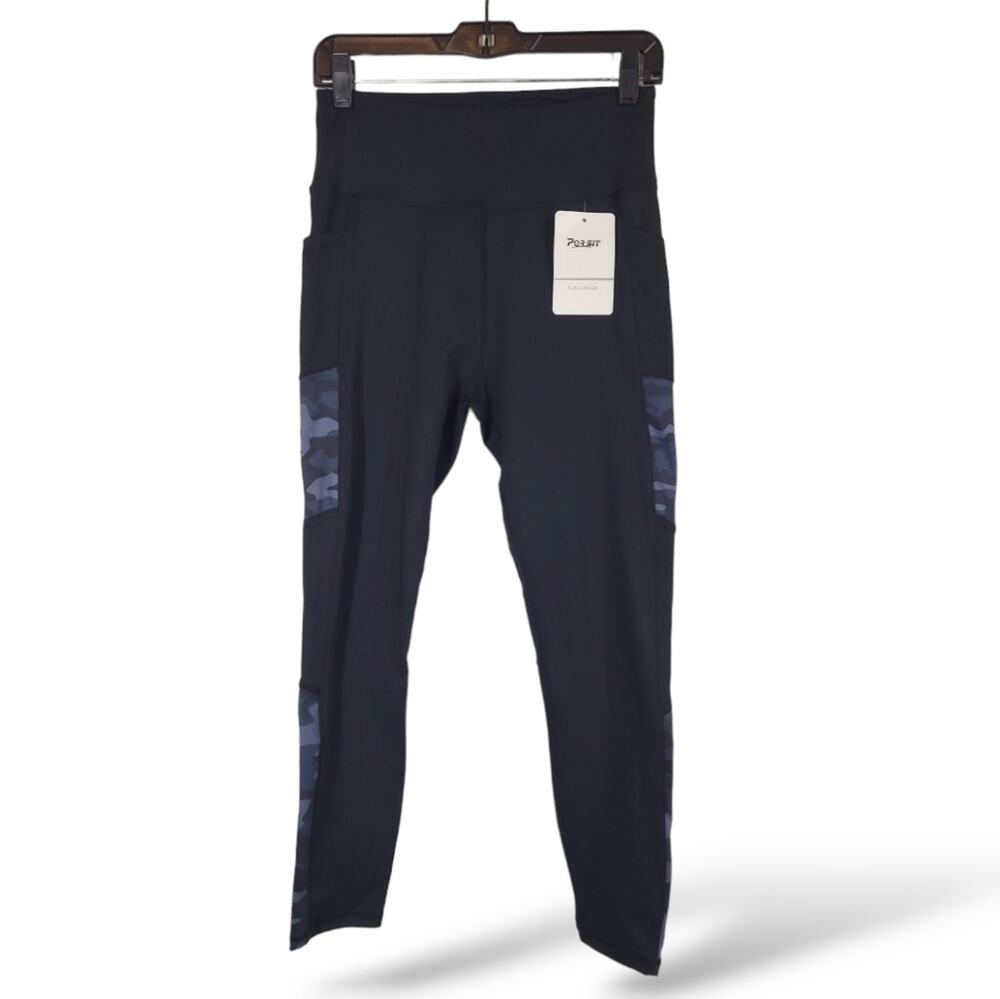 Persit Leggings SZ L Side Pockets- Black & Grey Camo Athletic Yoga Active